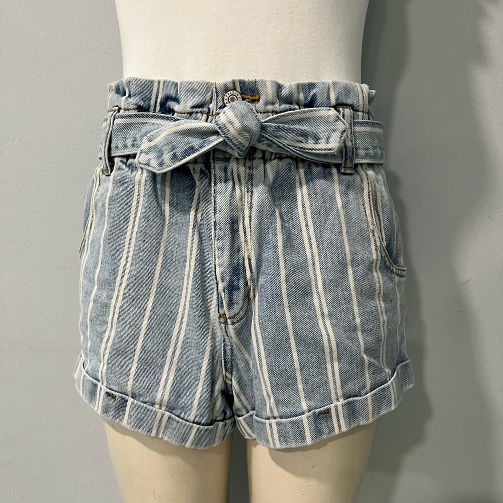 PacSun Small Blue and White Striped High Waist Mom Short